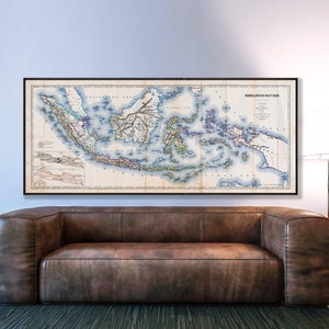 Mapa antigo da Indonésia, grande arte de parede antiga da Indonésia, mapa vintage das Índias Orientais Holandesas de presente.
