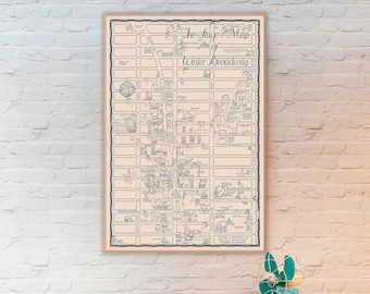 Pictorial Map of the Theater District, New York City, Broadway Theater poster map.