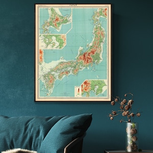 Mapa antiguo de Japón, alrededores de Tokio, Nagasaki, Hokkaido, impresión antigua de Japón, arte mural grande de Japón, regalos de Japón.