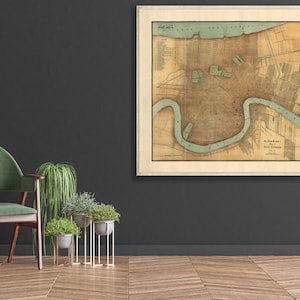 Vintage Karte von New Orleans, New Orleans Wandkunst, New Orleans Druck, Louisiana Geschenke, große Karte Wohnkultur.