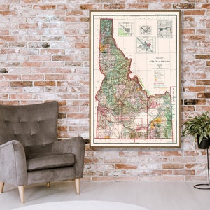 Vintage kaart van Idaho, staat Idaho samengesteld op basis van de officiële gegevens van het General Land Office en andere bronnen, geschenken van Idaho.