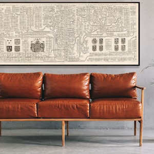 History of France, genealogical map of the royal house of France, French history, French wall art, historical chart of France, French art.