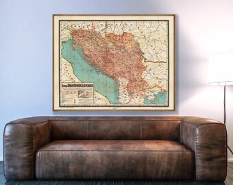 Yugoslavia map, 1917. Ethnographic map of Yugoslavia, vintage Yugoslavia poster map, Yugoslavia poster print, Yugoslavia propaganda poster.