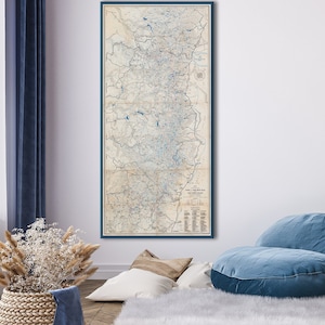 Carte vintage du sentier John Muir et de la région de la High Sierra, montagnes de la Sierra Nevada, randonnée pédestre, carte des sentiers, sentiers de la Californie, sentiers du Nevada.