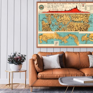 Mappa storica del Canale di Panama - Profilo a volo d'uccello del 1915, arte nautica d'epoca