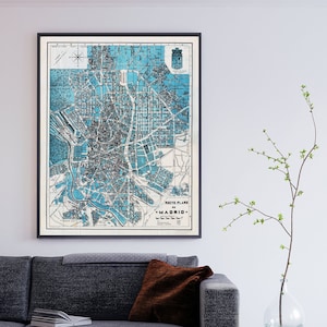 Vintage map of Madrid, shows names of streets, parks, drainage and other points of interest, Madrid Spain map wall art decor gift.