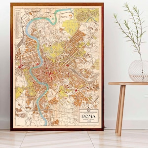 Impressão de mapa de Roma, Itália, Impressão de arte vintage de Roma, Roma, Itália, Roma Italia. Grande pôster de mapa de Roma.