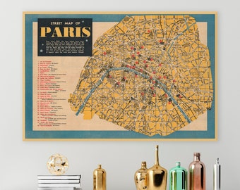 Vintage Paris map, Yank Magazine Pictorial Street Map of Paris, France, created for U.S. Army soldiers during World War II, Paris poster map