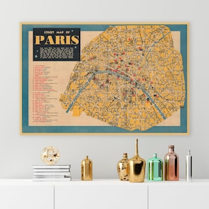 Carte de Paris vintage, carte illustrée des rues de Paris par Yank Magazine, France, créée pour les soldats de l'armée américaine pendant la Seconde Guerre mondiale, affiche de carte de Paris