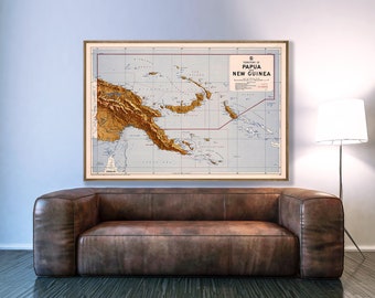 Vintage map of Papua New Guinea, large Papua New Guinea wall map, Oceania, fine art print reproduction, old map.