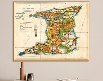 Vintage map of Trinidad, old Trinidad print, Trinidad decor gift