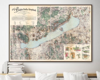 Vintage map of Lake Balaton, Hungary maps, Lake Balaton map, Hungary wall art, old Hungary print, Hungary gifts.