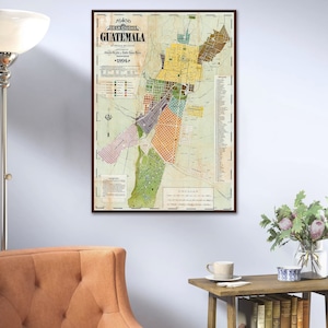 Mapa antiguo de la ciudad de Guatemala, mapa antiguo de la ciudad de Guatemala, mapa de pared de la ciudad de Guatemala, impresión de mapas grandes, regalos de Guatemala.