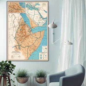 Impresión de mapa antiguo de Etiopía: arte mural histórico de 1935