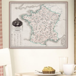 Carte de France gastronomique ancienne, produits culinaires français préférés des meilleurs producteurs de France.