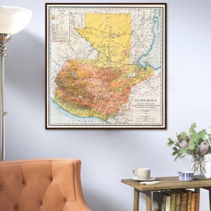 Mapa antiguo de Guatemala, impresión histórica de Guatemala, arte mural grande de Guatemala, regalo antiguo de Guatemala, mapas de América Central.