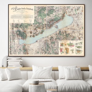 Kaart van het Balatonmeer, vintage kaarten van Hongarije, kunst aan de muur van Hongarije, oude druk van Hongarije, geschenken van Hongarije.