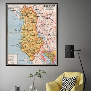 Mapa antiguo de Albania, mapa antiguo de Shqiperia, regalos albaneses.