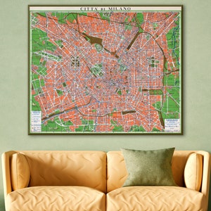 Vintage Milan map , Milan Italy wall map print, Italy maps decor.