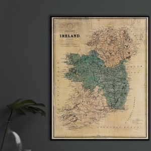 Antica mappa dell'Irlanda, mappa della scuola e della famiglia di Johnston, regalo di arredamento storico dell'Irlanda.