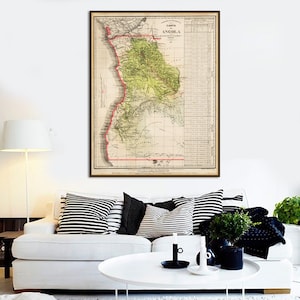 Vintage Angola map, old Angola art print, Angola gifts.