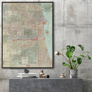 carte vintage de Chicago, art mural ancien de Chicago, grande impression d'art de Chicago, cadeaux de Chicago.