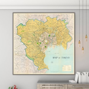 Old Tokyo map, vintage Japanese decor, large Tokyo print, Tokyo gifts.