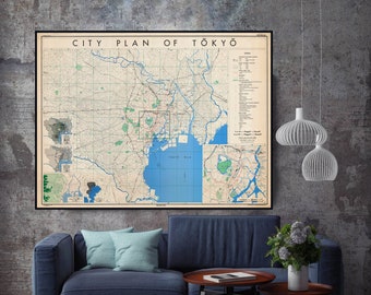 Vintage map of Tokyo, old Tokyo map print, Tokyo wall art, Tokyo wall decor, Japanese gifts.