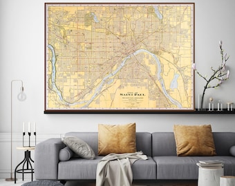 Vintage map of Saint Paul MN, St. Paul Minnesotta wall art, Saint Paul MN print, St. Paul Map, Minnesotta maps, Minnesotta gifts.