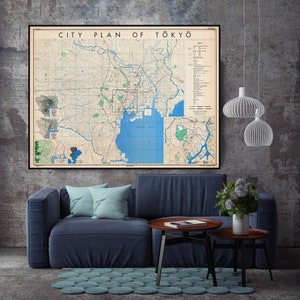 Vintage map of Tokyo, old Tokyo map print, Tokyo wall art, Tokyo wall decor, Japanese gifts.