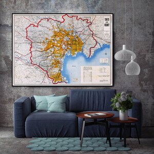 Vintage map of Tokyo, old Tokyo print, large Tokyo wall art, Japanese gifts.
