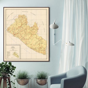 Vintage kaart van Liberia, historische print van Liberia, cadeaus van Liberia.