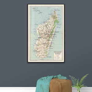 Madagascar map vintage, old Madagascar print, Madagascar et dépendances, Carte d'ensemble, large wall map decor.