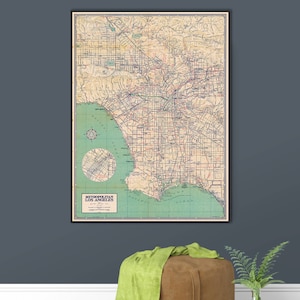 Carte de la métropole de Los Angeles, carte de Los Angeles, carte murale de Los Angeles vintage, affiche de carte de Los Angeles, carte de LA, carte de Los Angeles, cadeaux de LA.