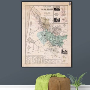 Antieke bordeauxwijnkaart - Gironde, 1855 Classificatie, Château Margaux & Yquem
