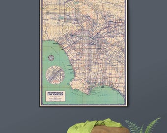 Vintage 50s Shell Map of Los Angeles and Map of California Road