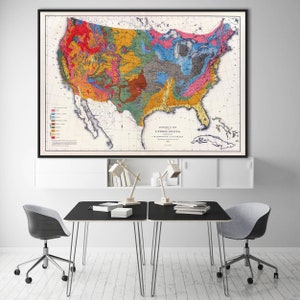 Carte géologique des États-Unis, carte géologique historique des États-Unis, carte géologique, carte géologique des États-Unis, cadeau de géologie, géologie