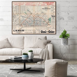 Mappa d'epoca di Peoria, Illinois, vecchia stampa della mappa di Peoria IL.