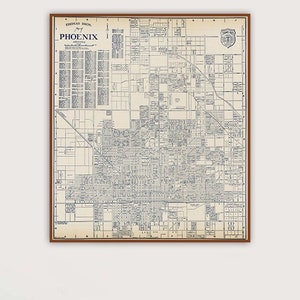 carte vintage de Phoenix AZ, grande oeuvre d'art murale historique de Phoenix Arizona, décoration cadeau Arizona.