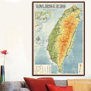 Mapa antigo de Taiwan, mapa de parede antigo de Taiwan, grande decoração de parede taiwanesa, presentes taiwaneses.