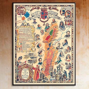 Burgundy Wine Region Map Art Print: Vintage French Decor