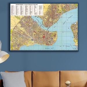 Retro-Istanbul Stadtplan, Vintage illustrierte Karte von Istanbul, historische Sehenswürdigkeiten & Hafenviertel, Türkei
