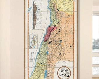 Vintage Map of Syria, Lebanon, Palestine, Wall Art Print