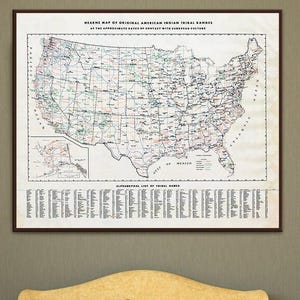 Native American Map Print, Vintage Tribal Names