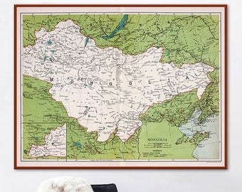 Mongolia wall map, old map of Mongolia,  Mongolia wall art, Mongolian gifts, Mongolian art print, Mongolia map canvas.