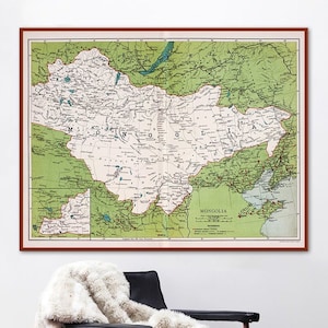 Carte murale de la Mongolie, ancienne carte de la Mongolie, art mural de la Mongolie, cadeaux mongols, impression d'art mongole, toile de carte de la Mongolie.