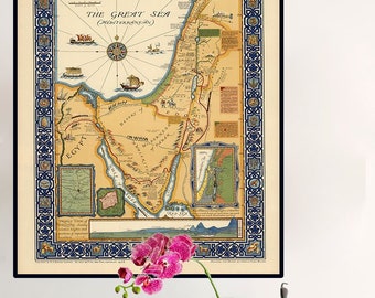 The picture map of the Holy Land, shows historical boundaries, places named in the New Testament, Israel's route to promised Land, biblical.