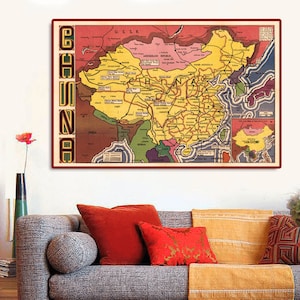 carte murale vintage de la Chine, impression de la Chine ancienne, art chinois, cadeau chinois.
