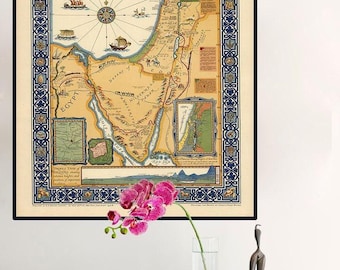 Vintage Holy Land Map: Illustrated 1930 Biblical Palestine Art