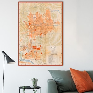 Vintage map of Seoul, old Seoul print, Korean gifts, Korea decor map.
